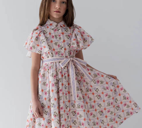 STEPH FLOWER GRID SHIRT DRESS (10-18Y) - Klade Children's Boutique