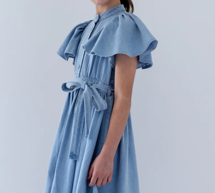 STEPH FLUTTER SLEEVE SHIRT DRESS (6-18Y) - Klade Children's Boutique