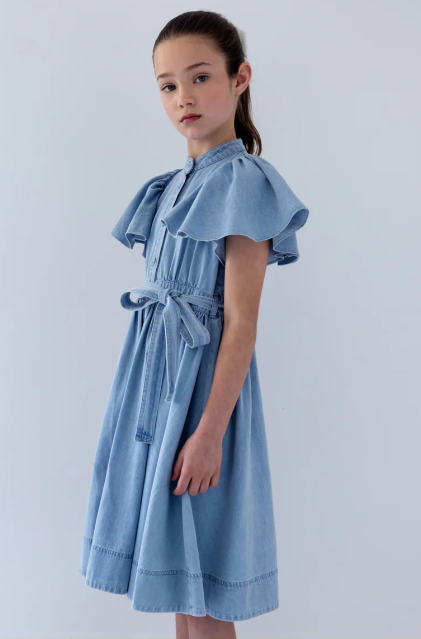 STEPH FLUTTER SLEEVE SHIRT DRESS (6-18Y) - Klade Children's Boutique