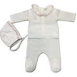 LA MASCOT FOOTED COLLAR STRETCHIE W/BONNET (1M-6M)