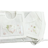 BLANC BABY HEART BIB & BONNET (NB)