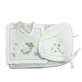 BLANC BABY HEART BIB & BONNET (NB)