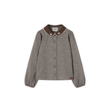 POPELIN HERRINGBONE SHIRT W/EMB COLLAR (2-12Y)