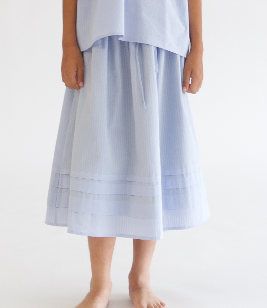 TANGERINE SEERSUCKER PLEATED MIDI SKIRT(10-16Y)
