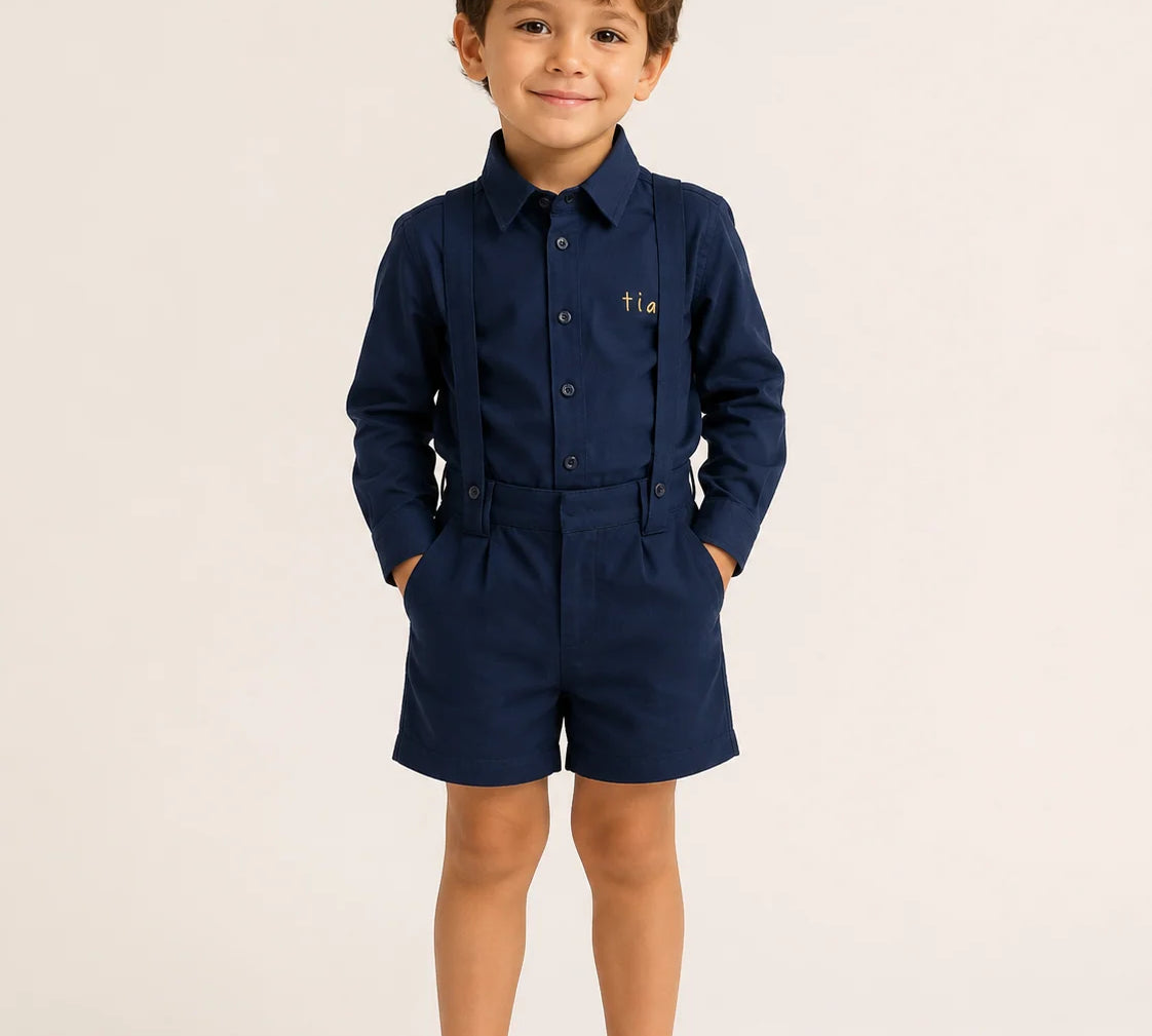 TIA CIBANI ARCHIE TUFTED SUSPENDER SHORTS (2-6Y)