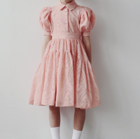 CAROLINE BOSMANS BRODERIE PEACH PUFFED SLEEVE SHIRT (10Y-18Y)