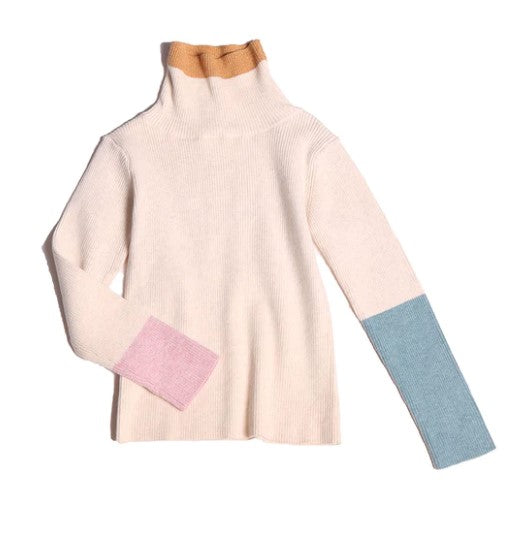 TIA CIBANI PATCH WORK RIBBED TURTLENECK (7Y-16Y)